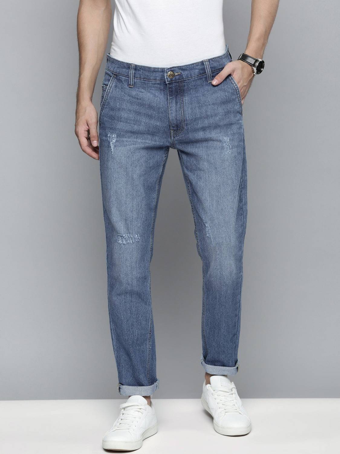 The Indian Garage Co. Men Slim Mid Rise Blue Jeans - Image 1