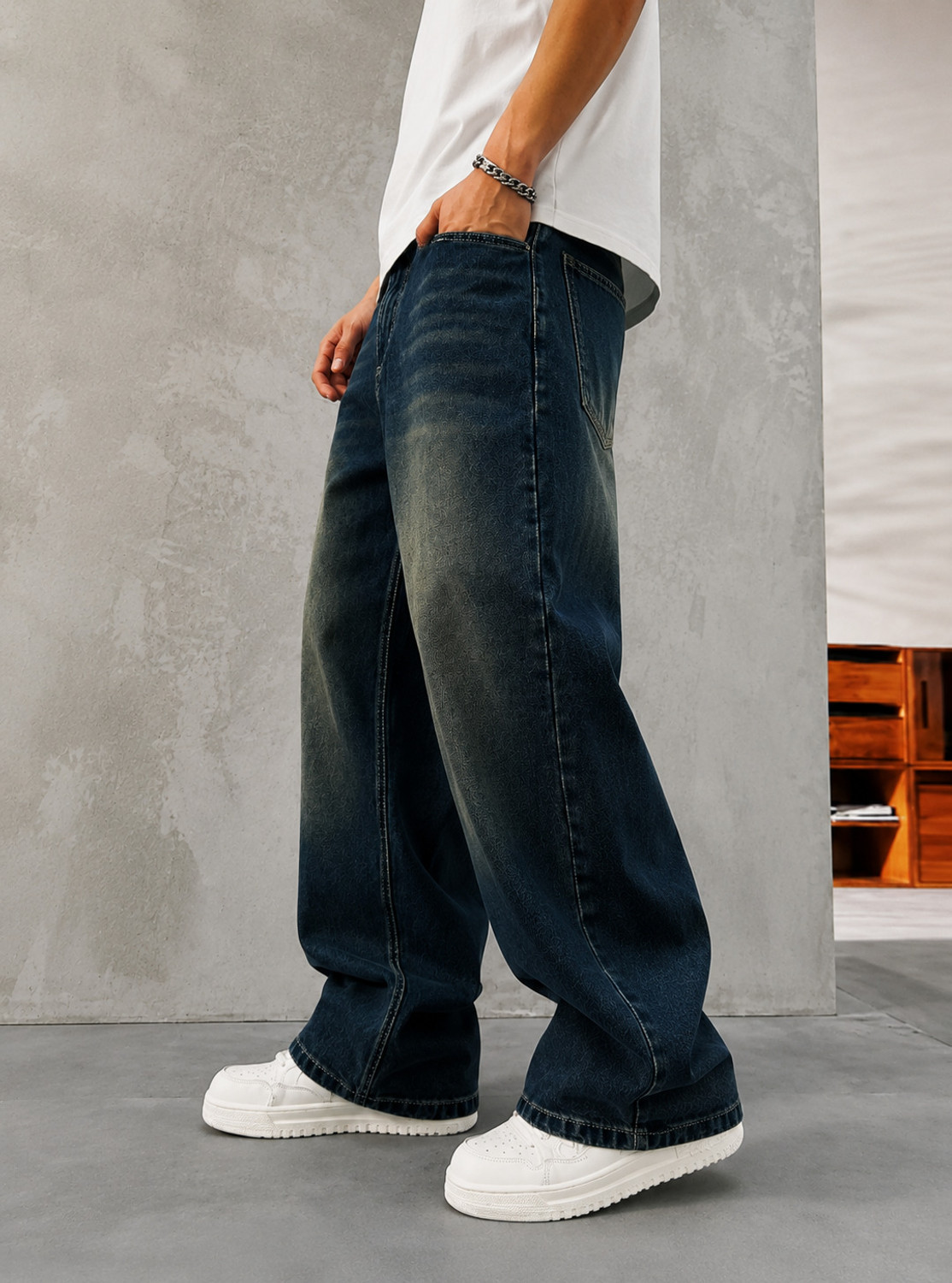 Image of DENIM LOOK Baggy Fit Men Dark Blue Jeans