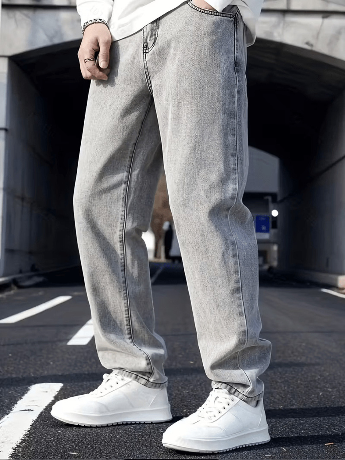 Image of DENIM4MEN Straight Fit Men Grey Jeans