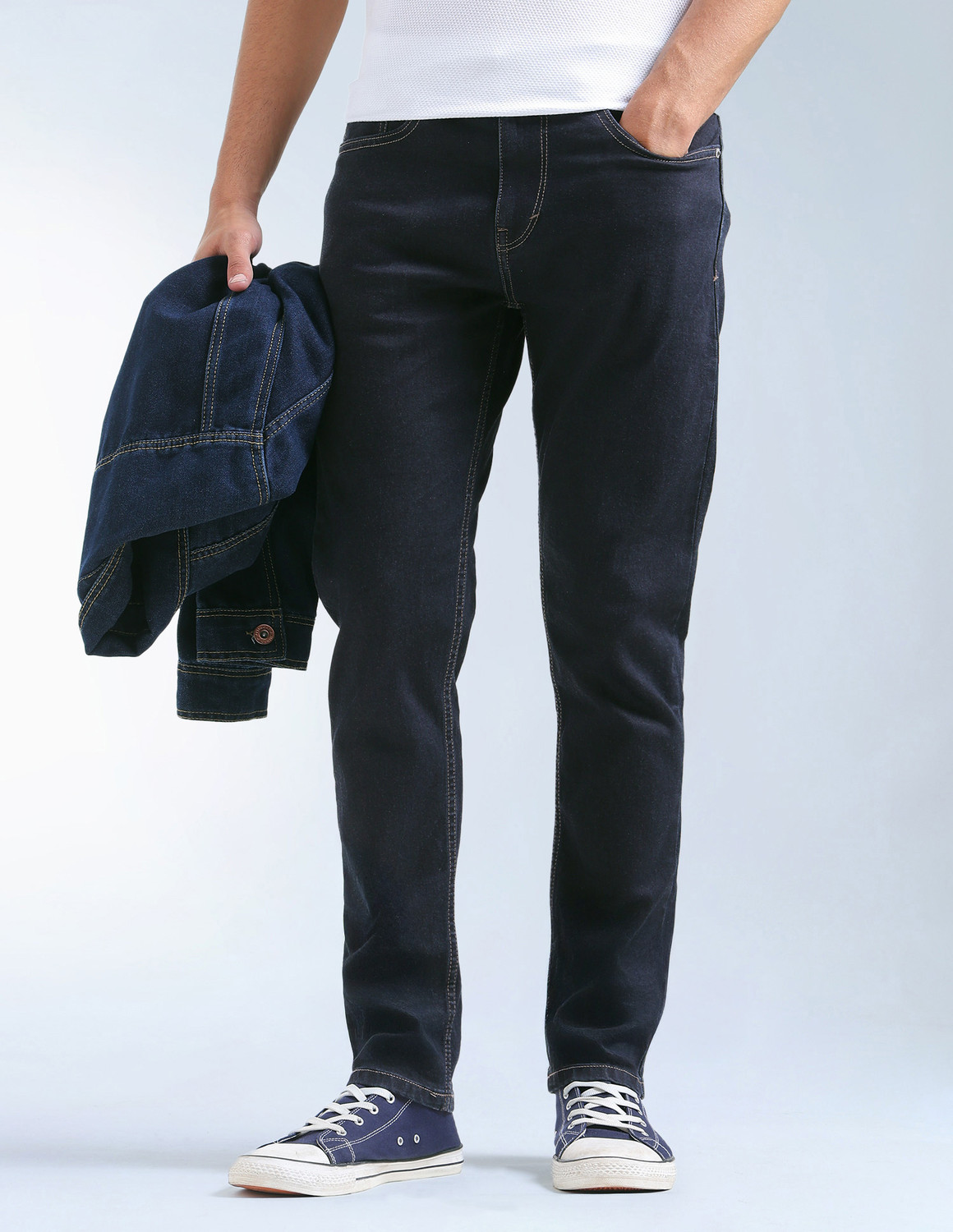 Image of FLYING MACHINE Tapered Fit Men Blue Jeans