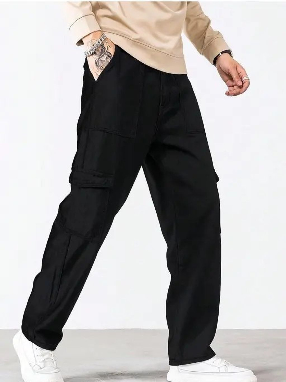 Image of gntrends Loose Fit Men Black Jeans