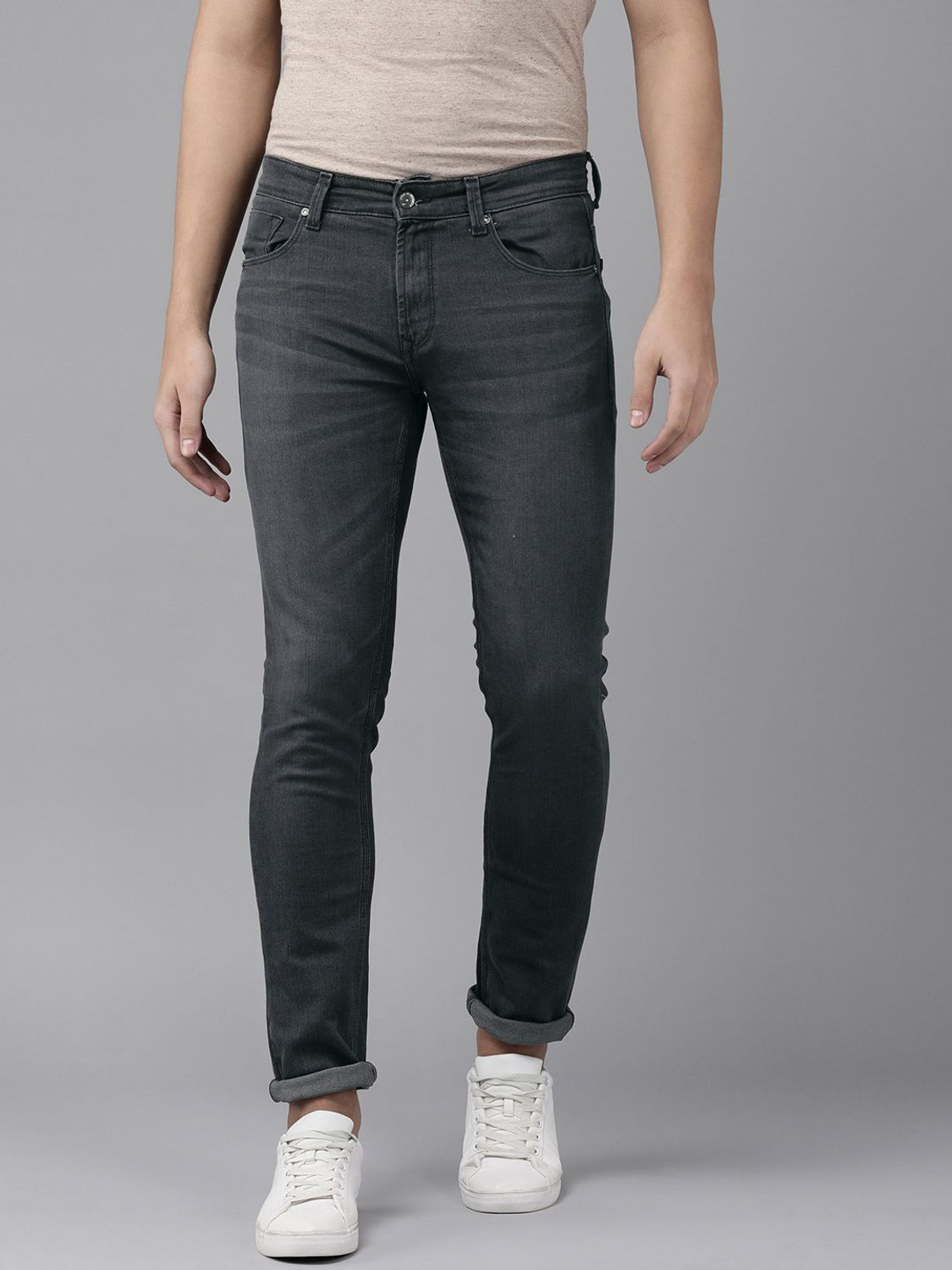 Image of Spykar Men Regular Mid Rise Grey Jeans
