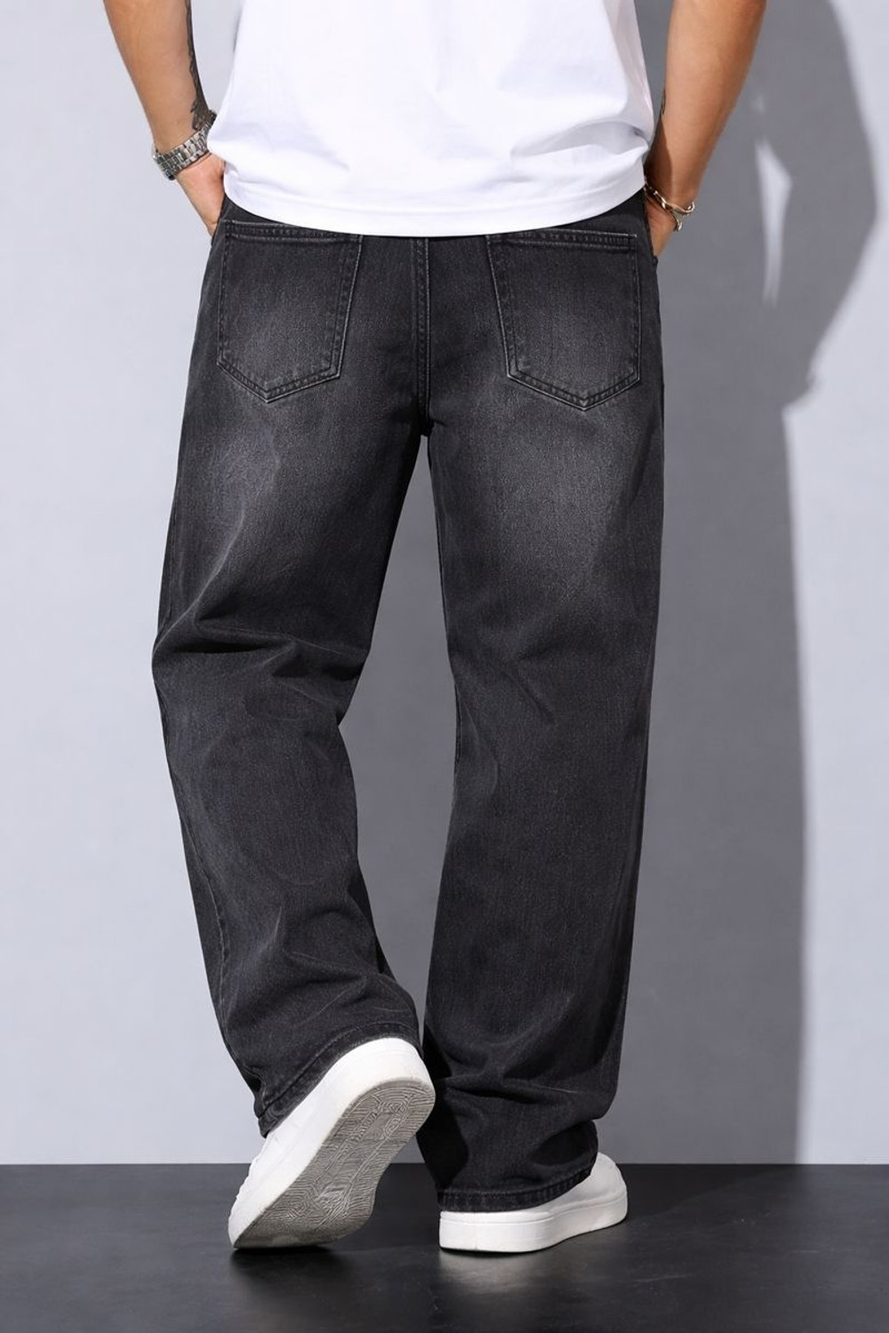Image of MARSH HAWK Men Straight Fit Mid Rise Black, Grey Jeans