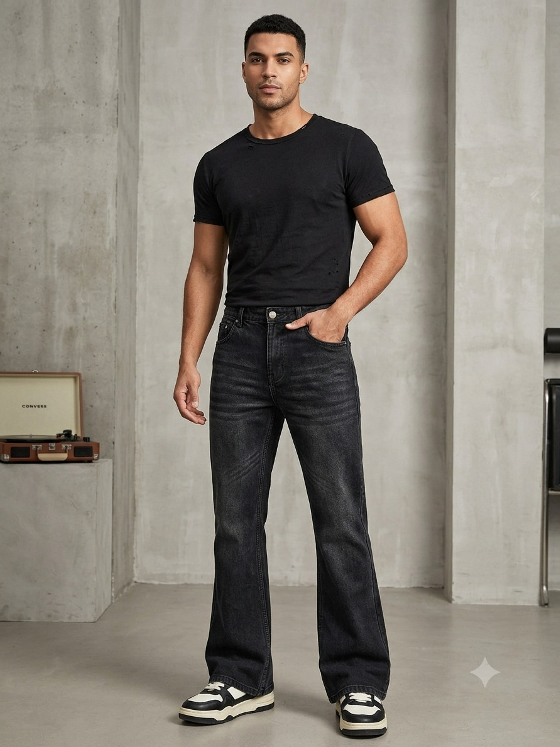 Image of APJ GARMENTS Flared Men Dark Grey Jeans