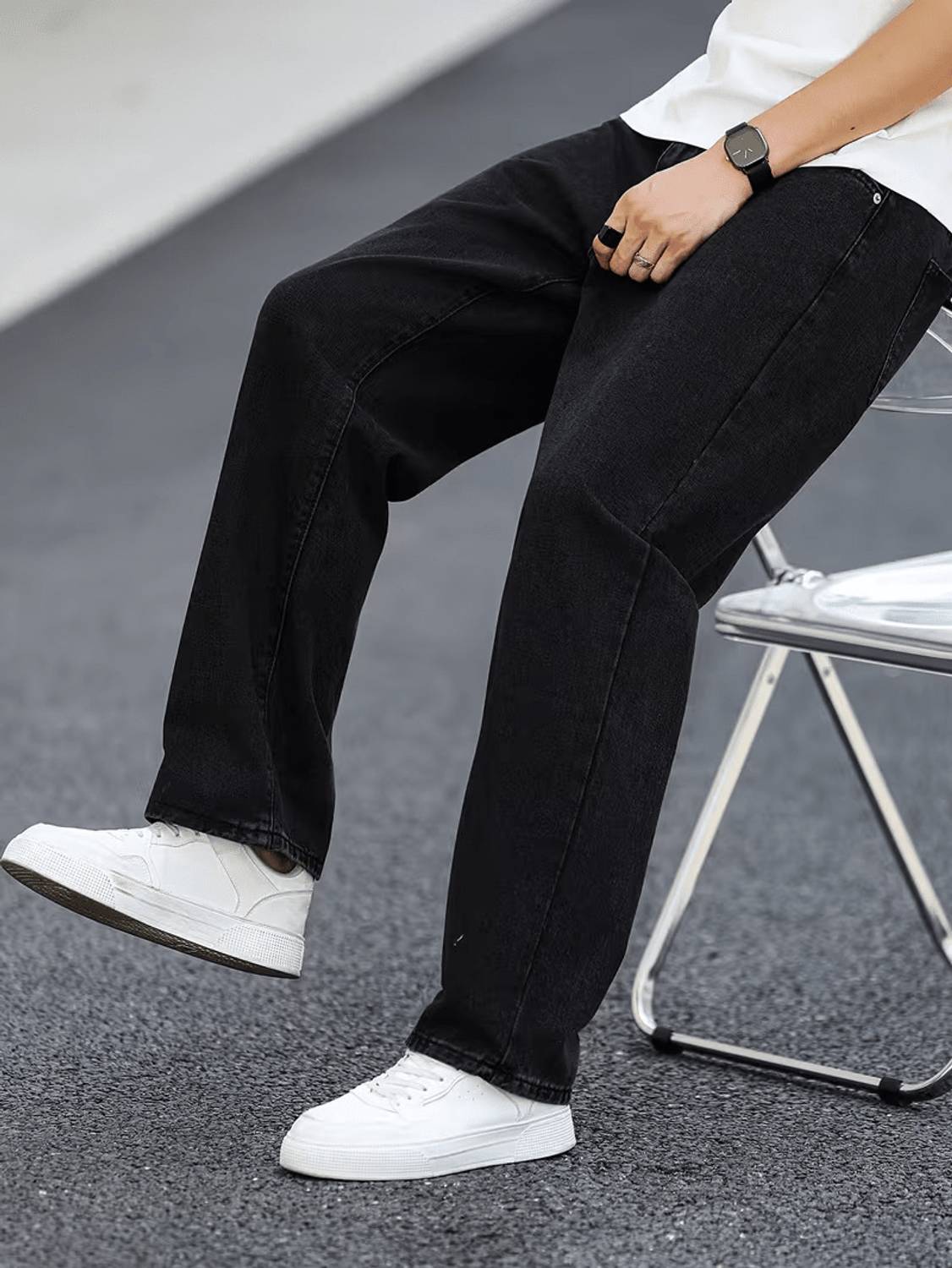 BOLD & BARE Black Straight Fit Men Jeans - Image 3