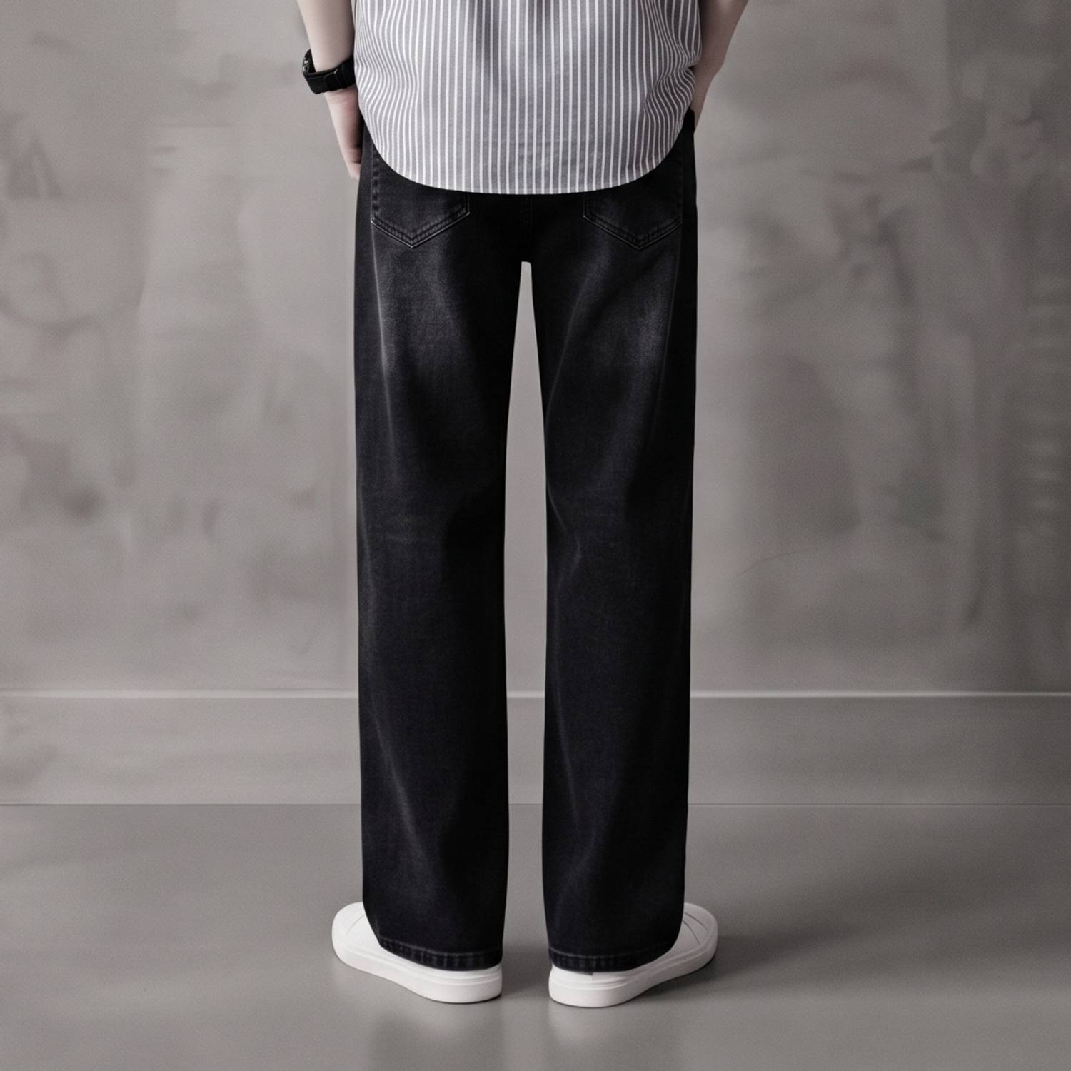 stichstory Straight Fit Black Jeans - Image 2