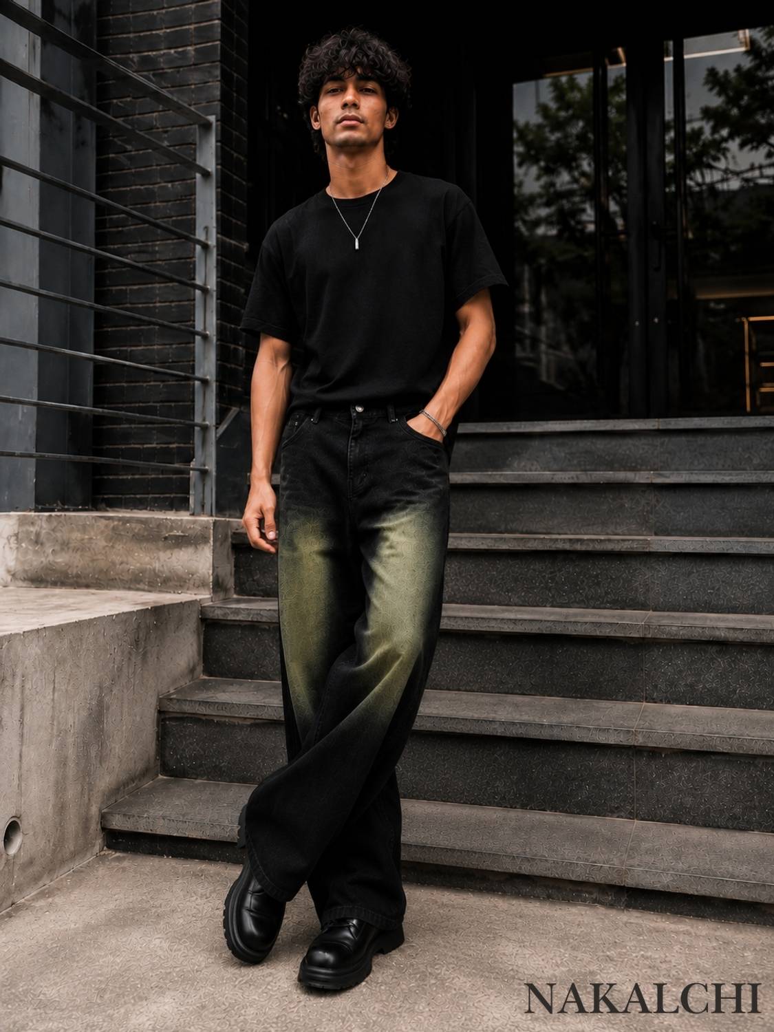 Nakalchi Wide Leg Black, Green Jeans - Image 3