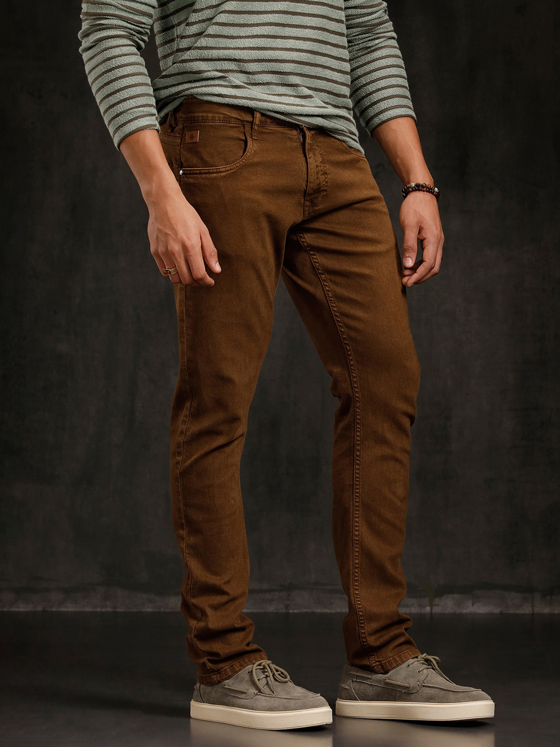 Image of WROGN Slim Men Brown Jeans