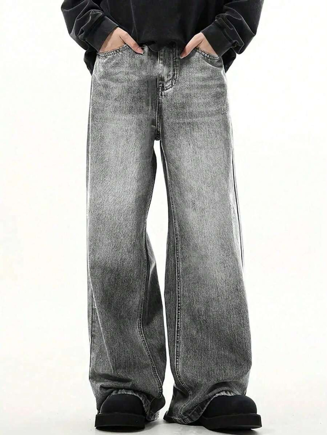 Image of YAMEETFIT Straight Fit Men Grey Jeans