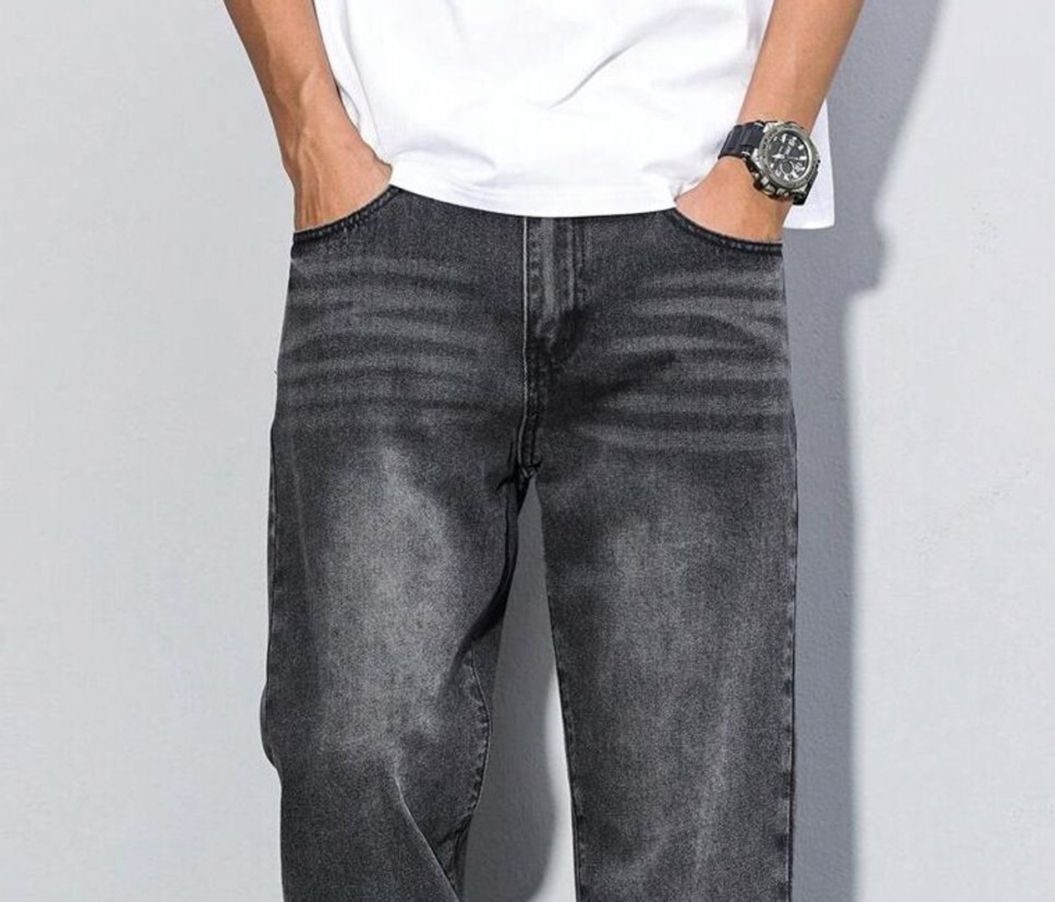 Image of DENIM LOOK Men Baggy Fit Mid Rise Dark Grey Jeans