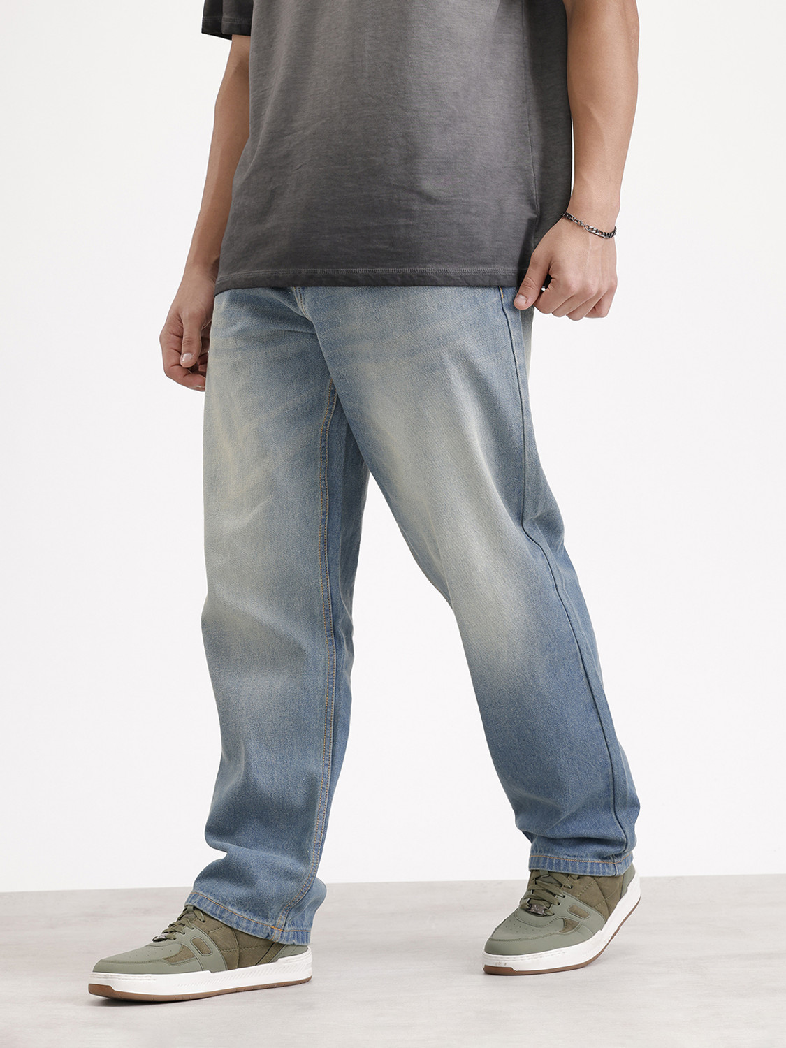Image of WROGN Loose Fit Men Blue Jeans