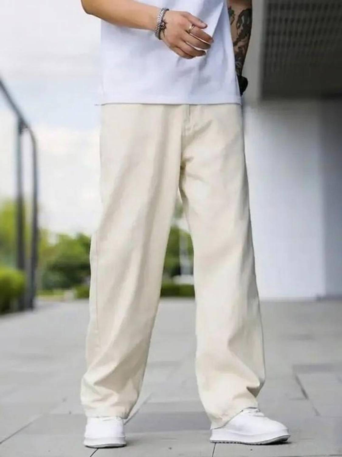 WAYKING Loose Fit Men Beige Jeans - Image 1