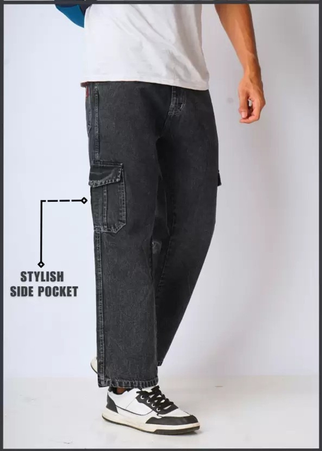 Image of Playfeel Straight Fit Men Dark Grey Jeans
