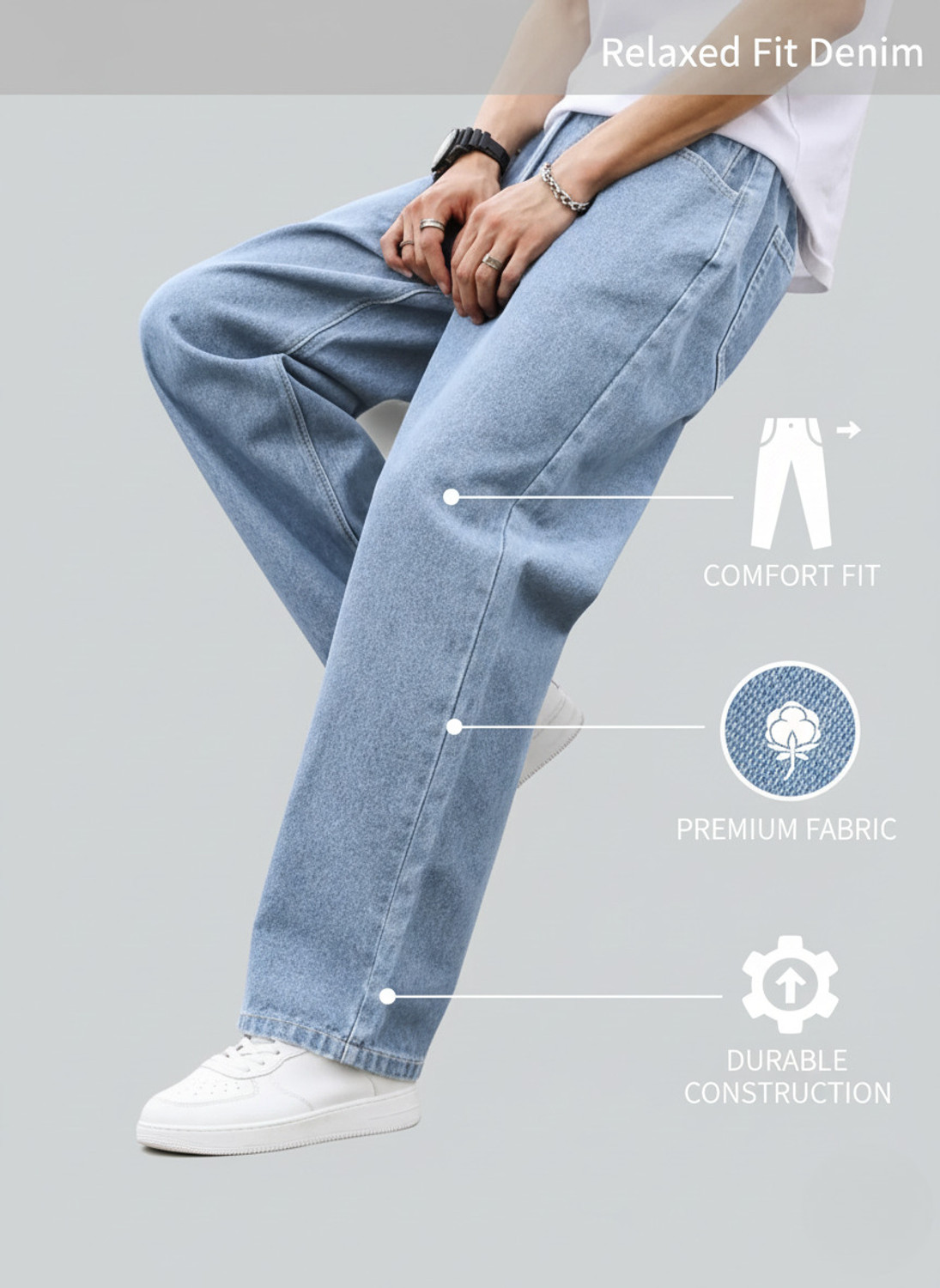 Image of vura Loose Fit Men Light Blue Jeans