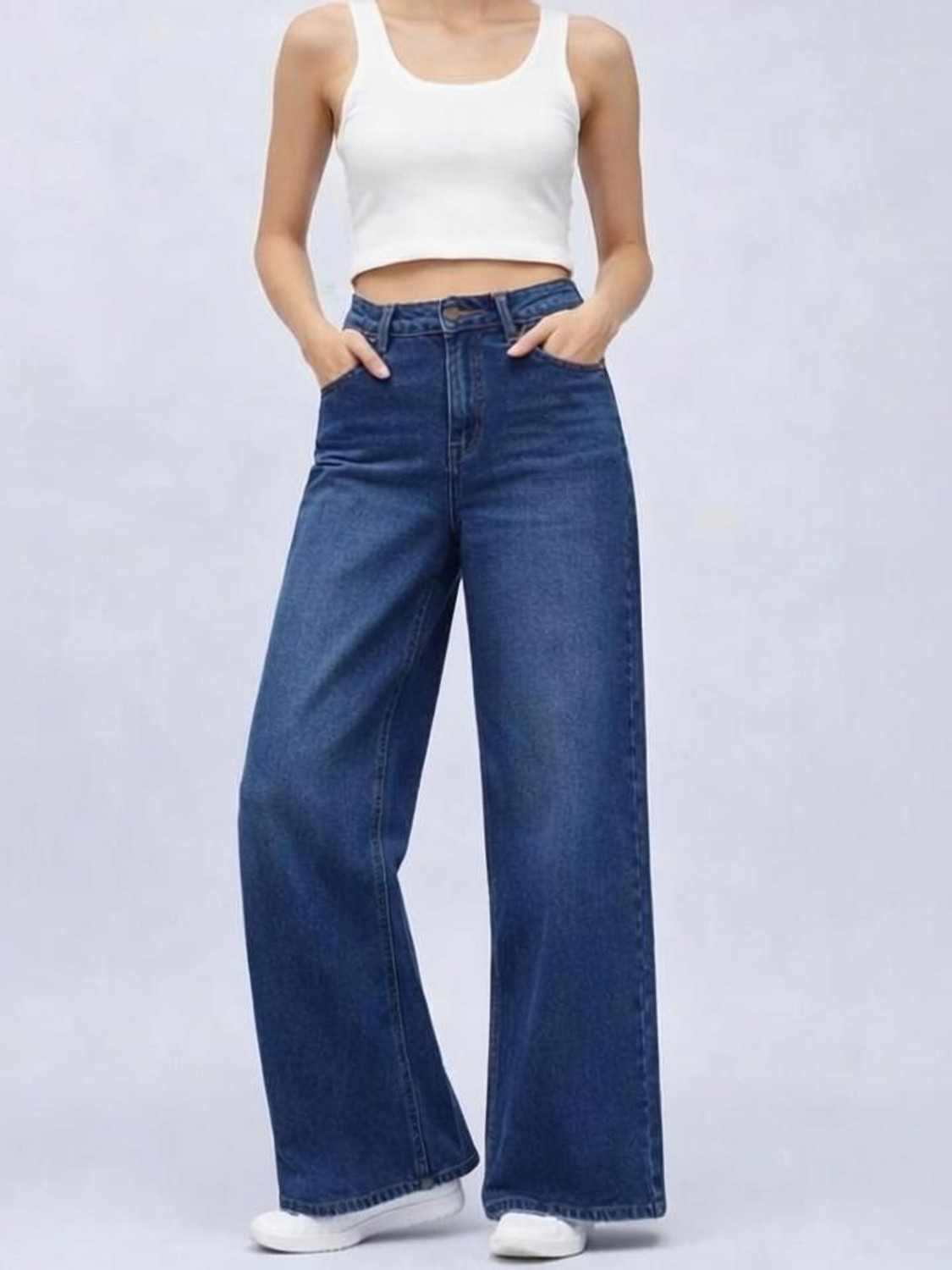 Image of MERCEL Wide Leg Women Blue Jeans