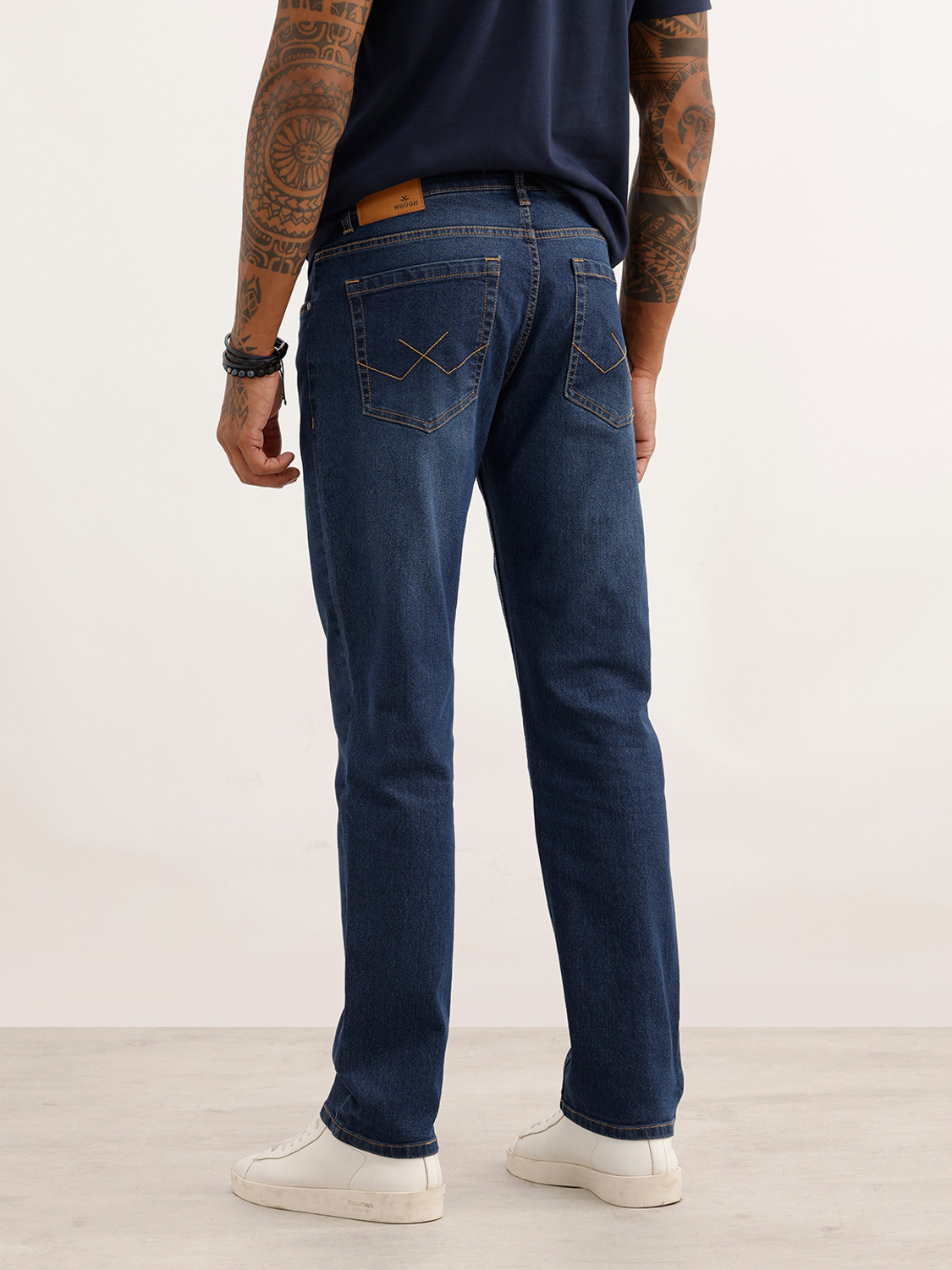 Image of WROGN Men Straight Fit Mid Rise Blue Jeans