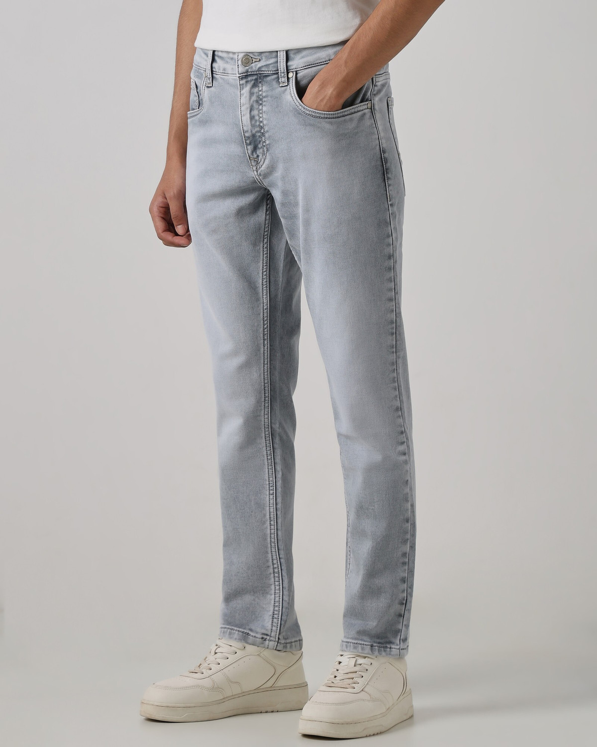 Image of MUFTI Men Straight Fit Mid Rise Grey Jeans