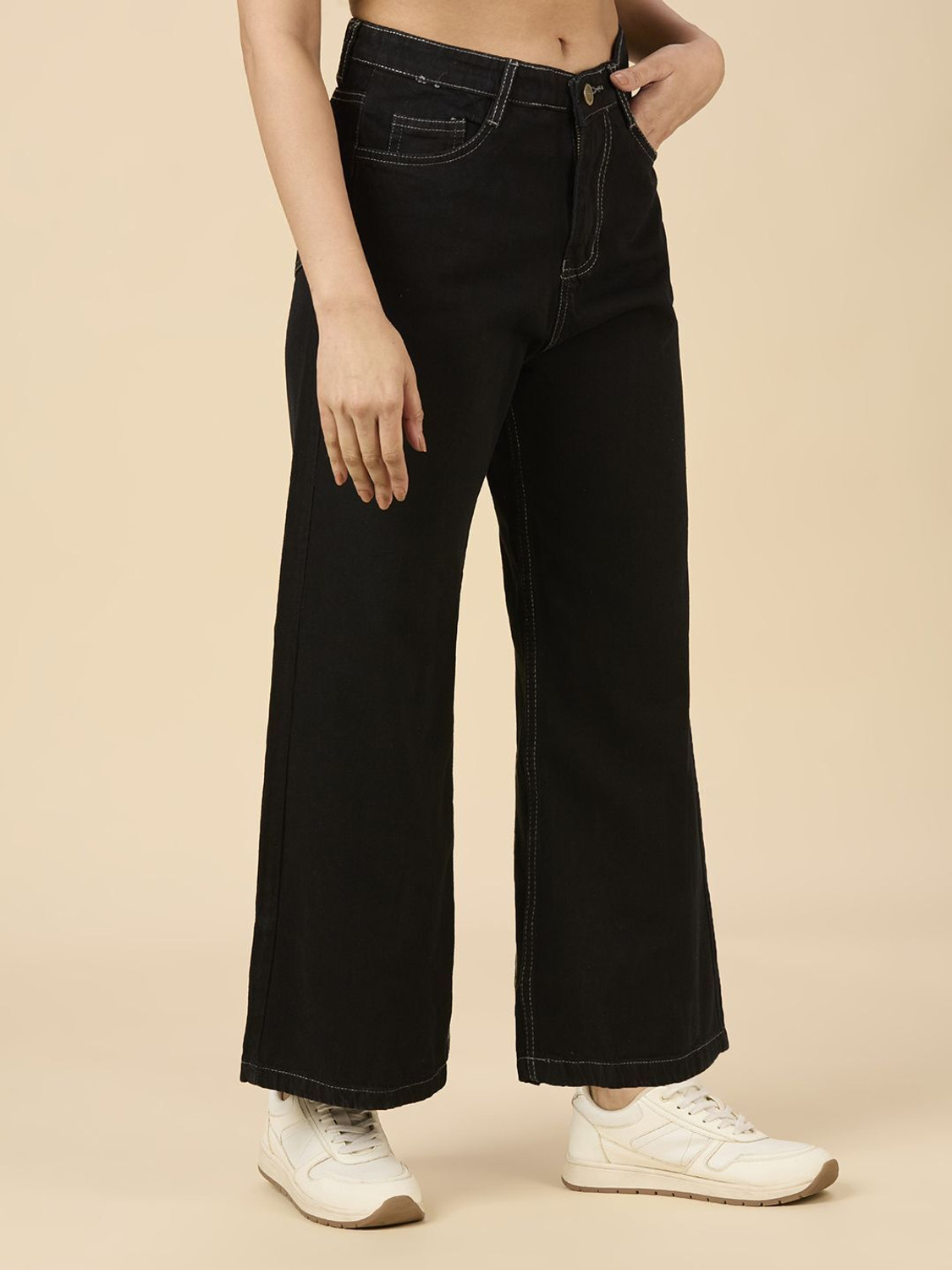 Image of 3BUTTERFLIES Flared Women Black Jeans