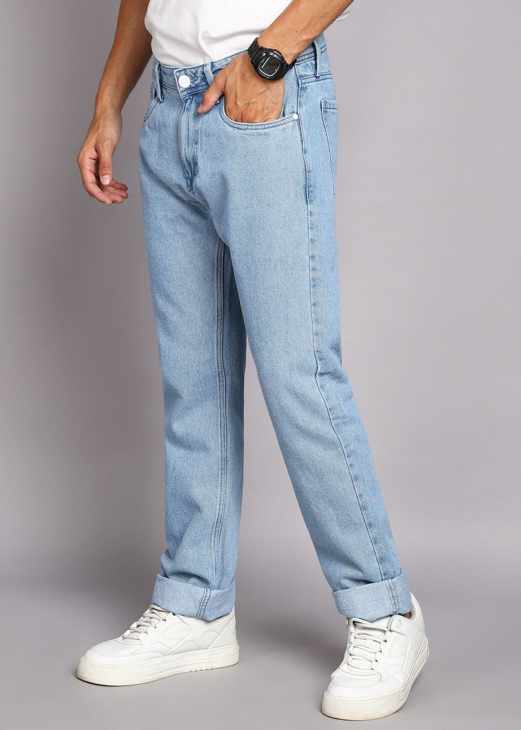 Image of INTEGRITI Men Straight Fit Mid Rise Light Blue Jeans