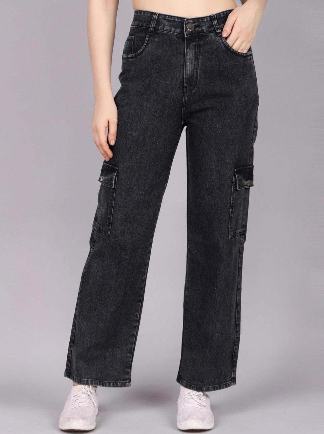 Image of TRENDY LOOKS Straight Fit Women Dark Grey Jeans