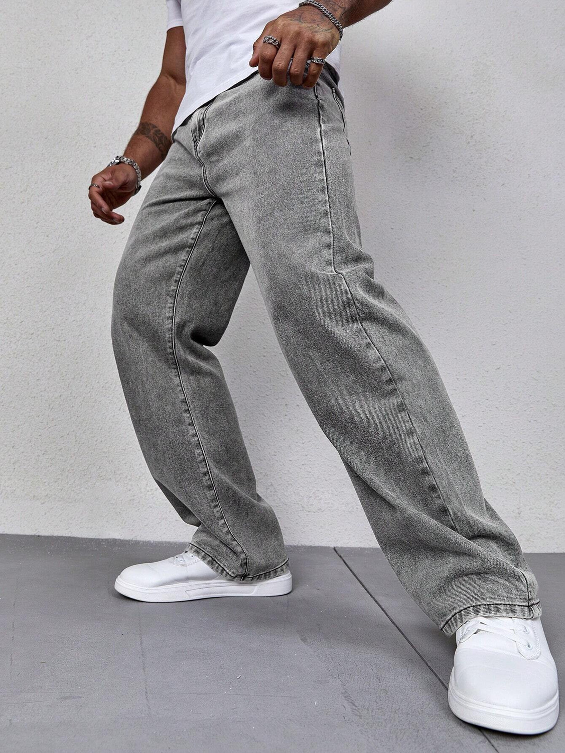 Image of MEIXN Loose Fit Men Grey Jeans