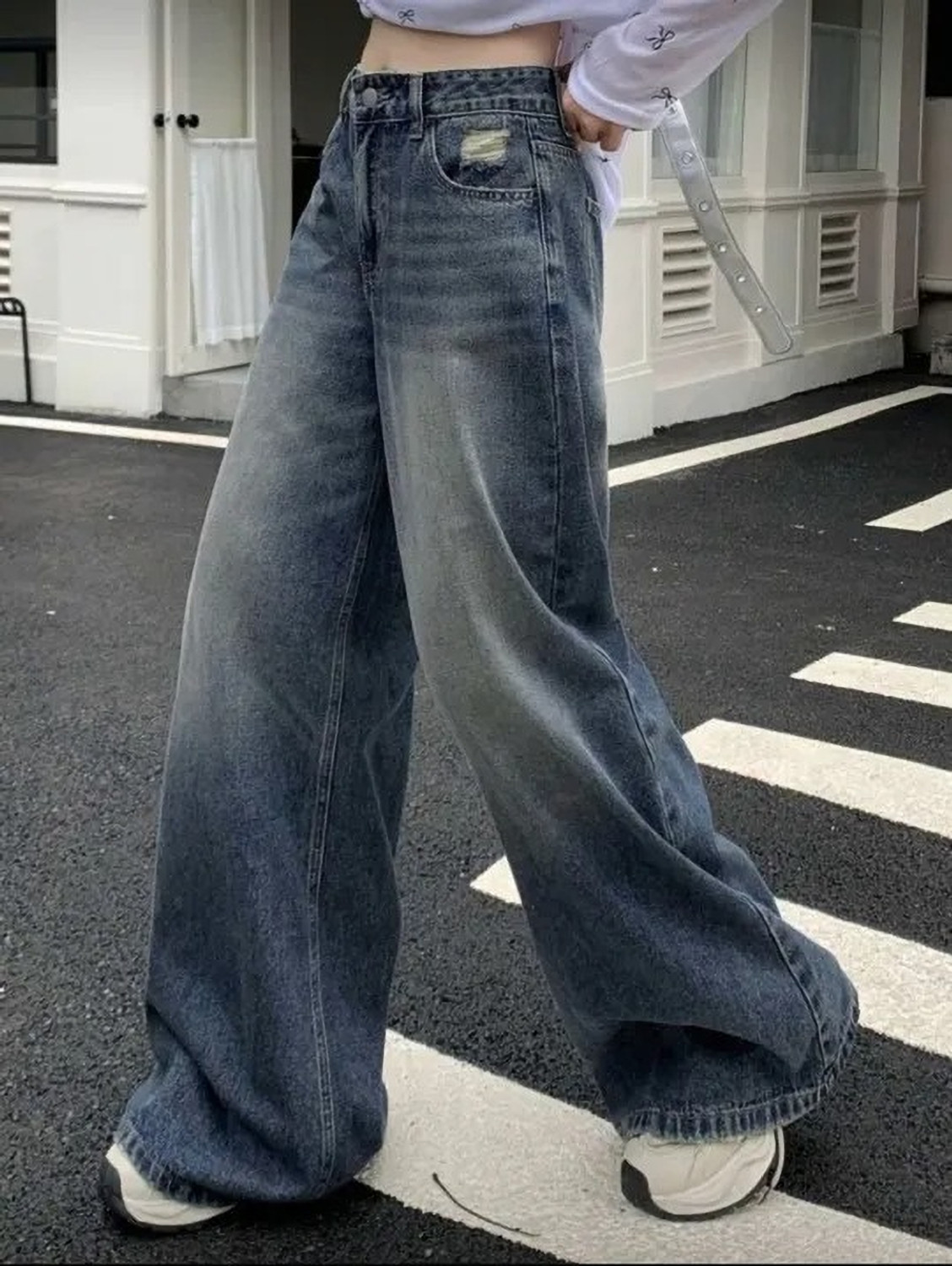 Image of KOTTY Baggy Fit Women Dark Blue Jeans