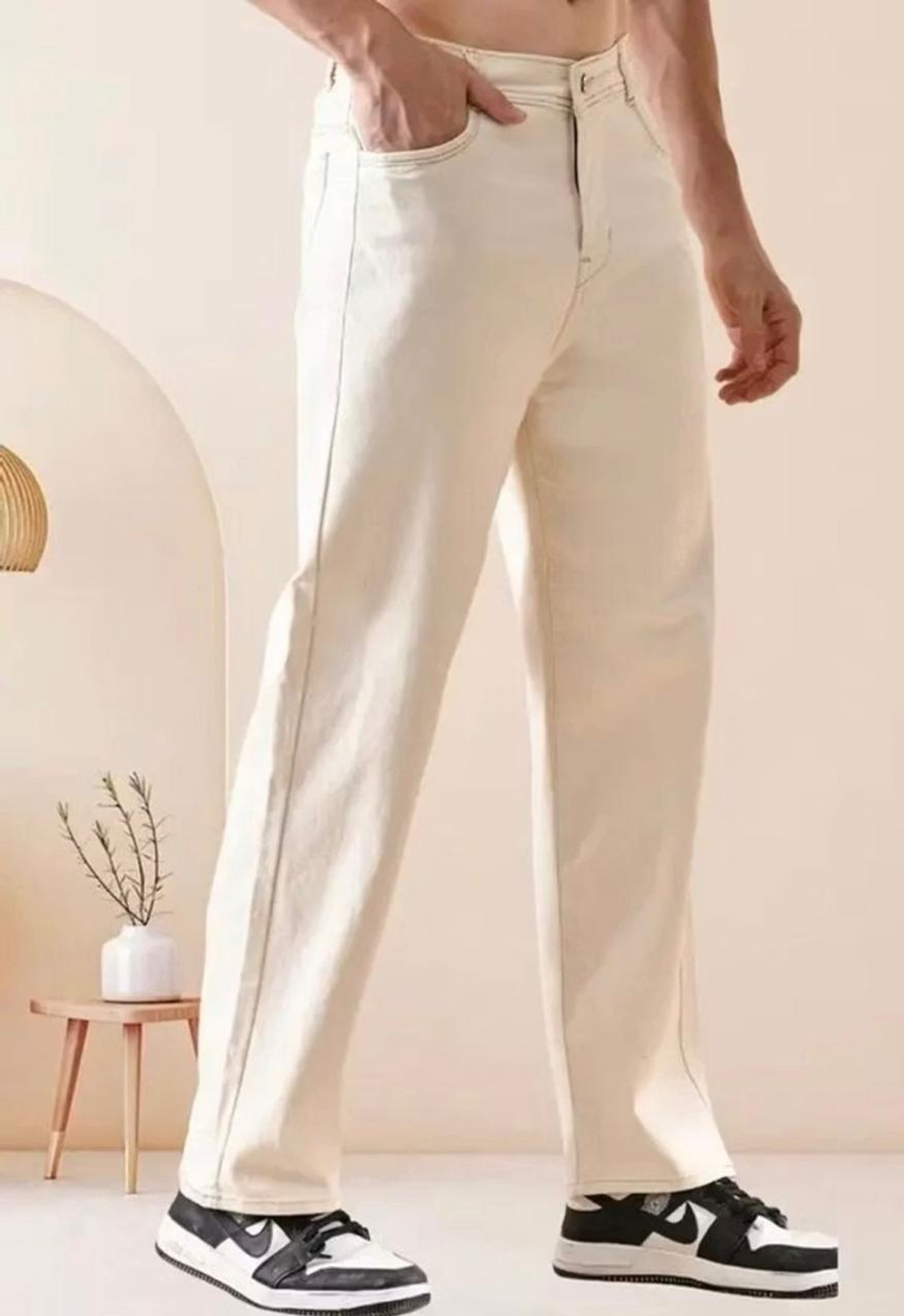 Image of FLAYING Loose Fit Men Beige Jeans