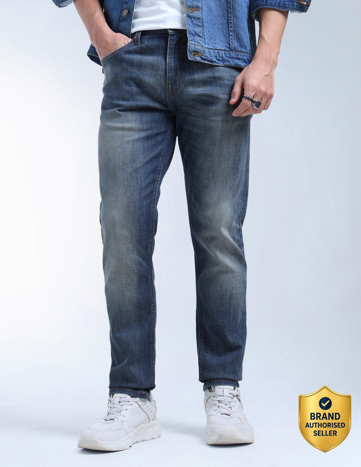 Image of FLYING MACHINE Tapered Fit Men Blue Jeans