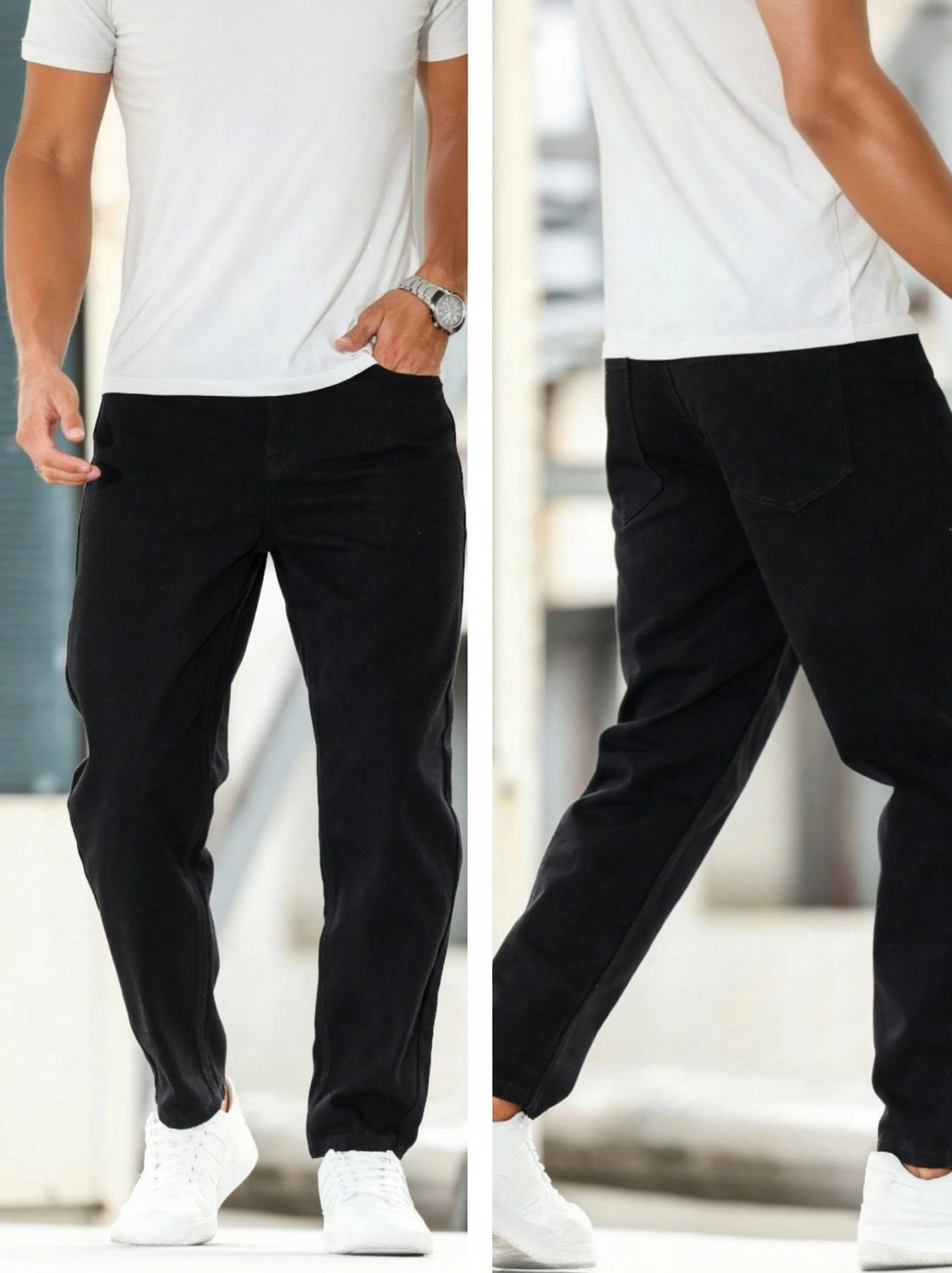 Image of PERISFASHION Relaxed Fit Men Black Jeans