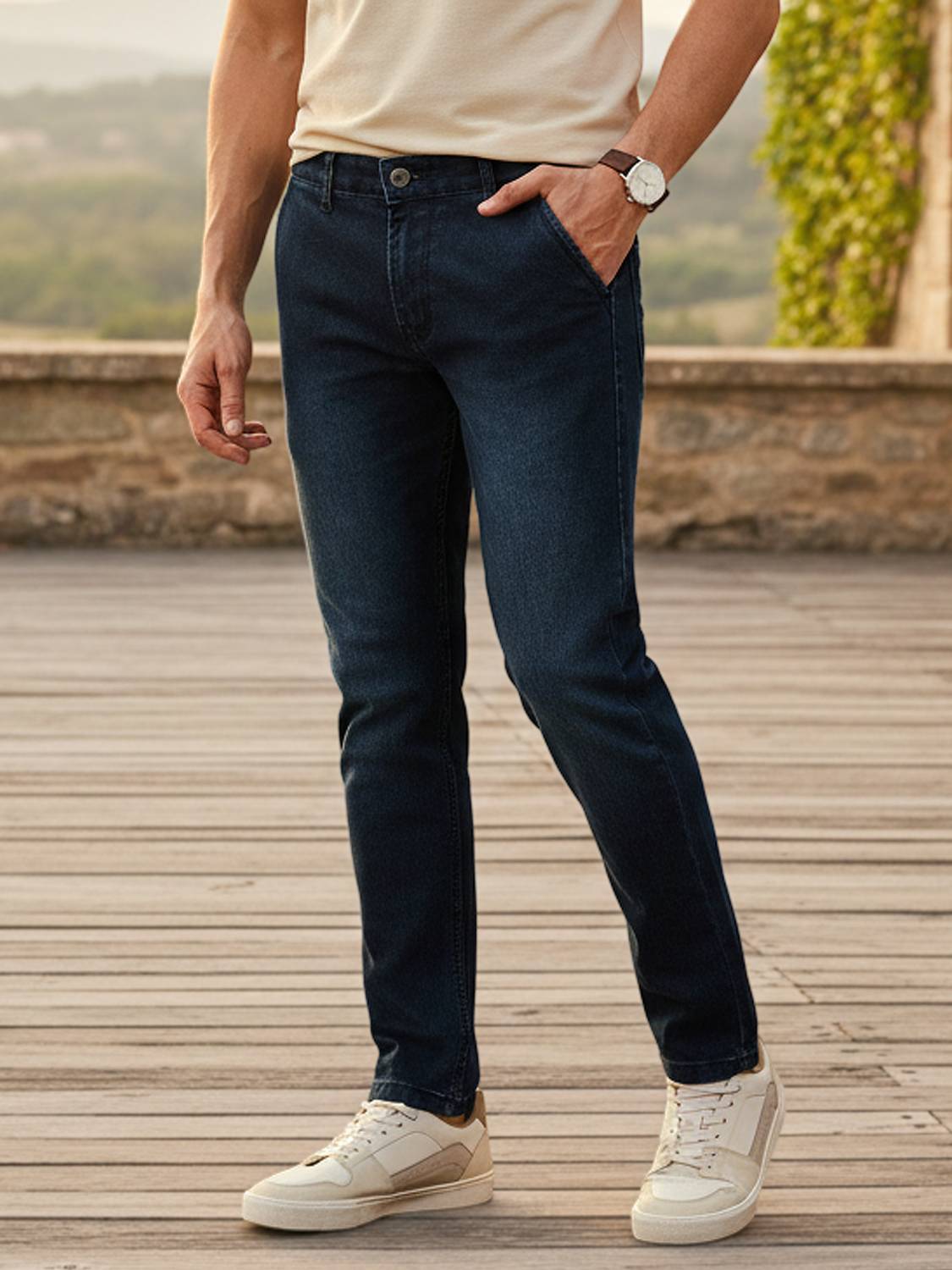 Urbano Fashion Men Slim Mid Rise Dark Blue Jeans