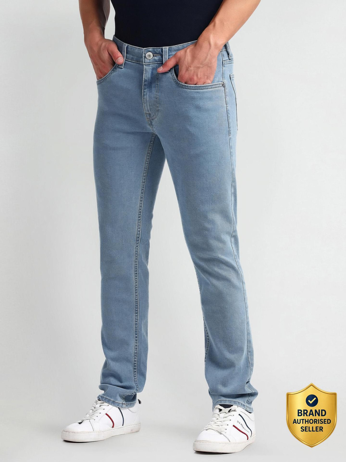 Image of U.S. POLO ASSN. Men Skinny Mid Rise Blue Jeans