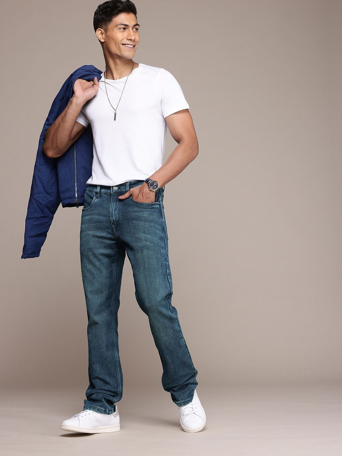 Image of WROGN Straight Fit Men Blue Jeans