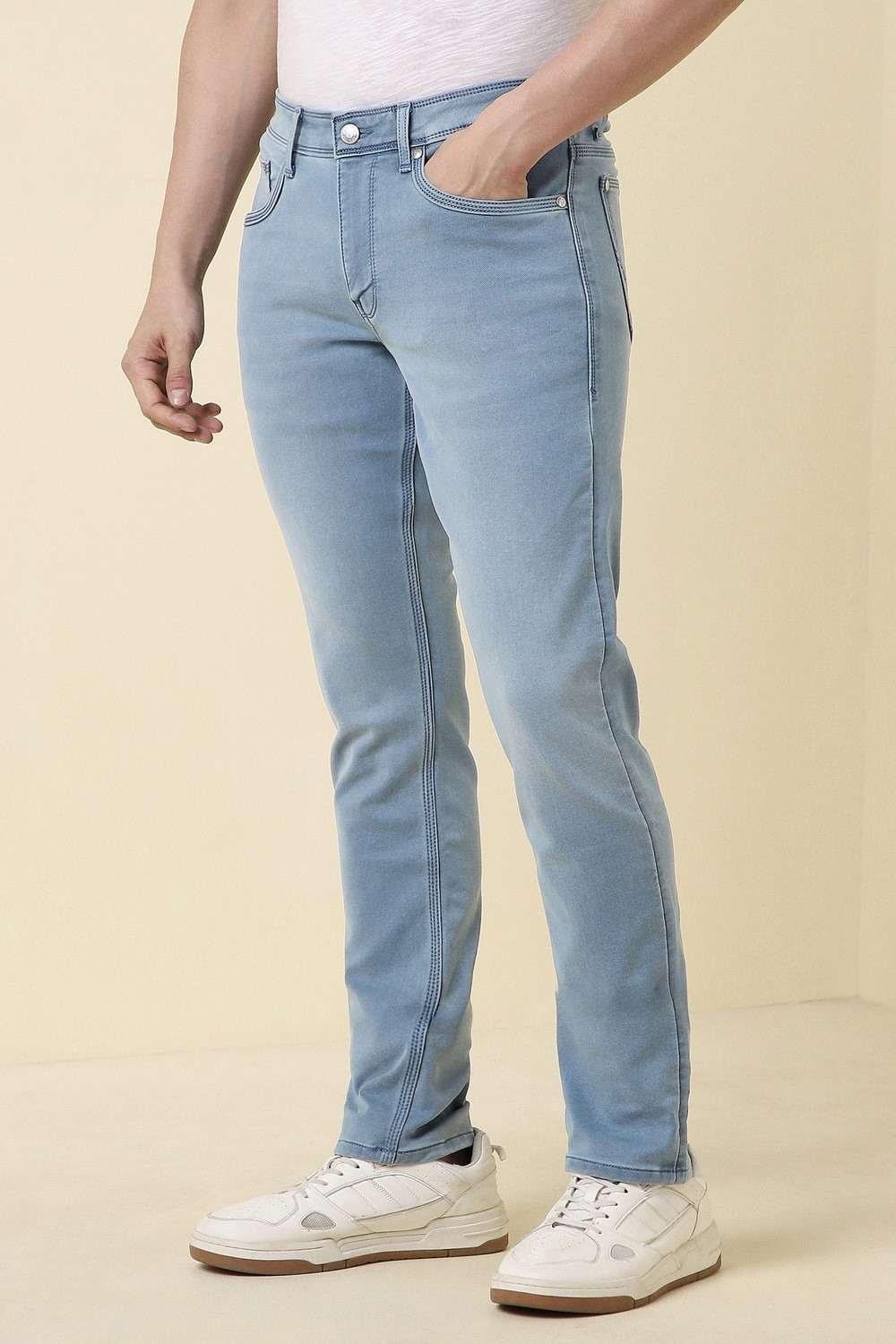 Image of Allen Solly Men Slim Mid Rise Light Blue Jeans