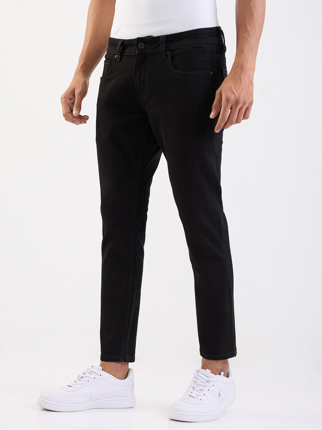 Image of Spykar Men Slim Mid Rise Black Jeans