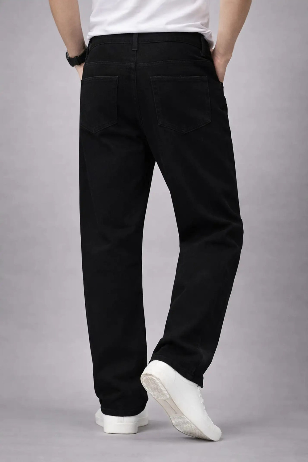 Image of DENWOX Men Straight Fit Mid Rise Black Jeans