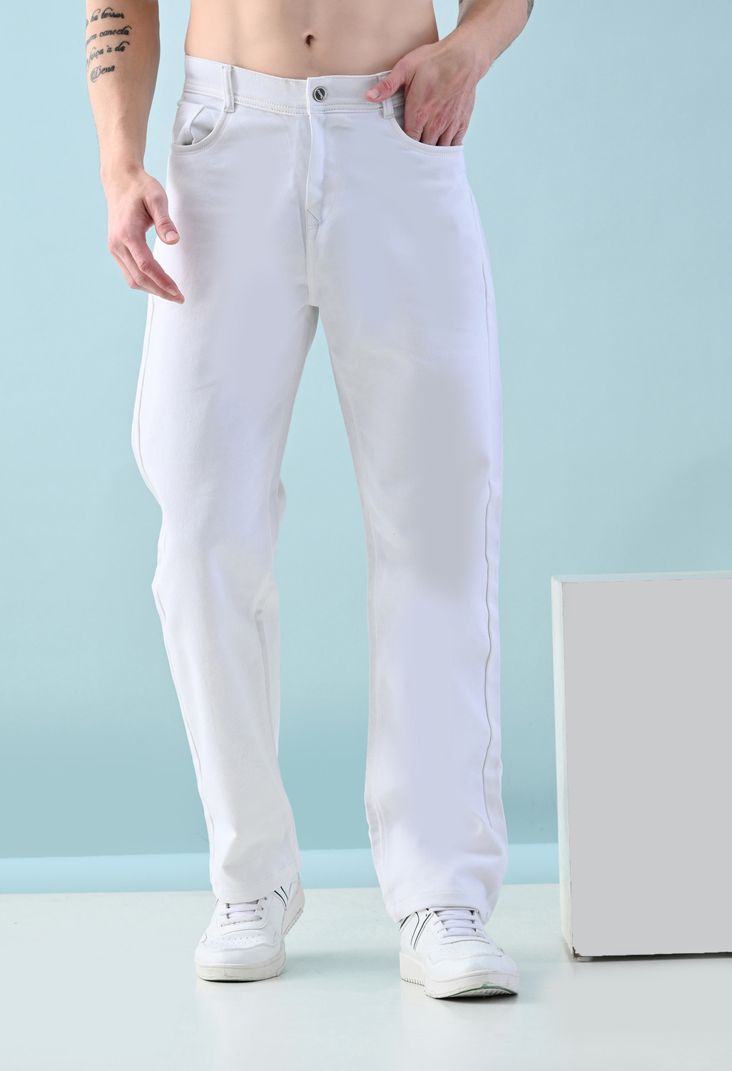 Image of Moda Rapido Loose Fit Men White Jeans