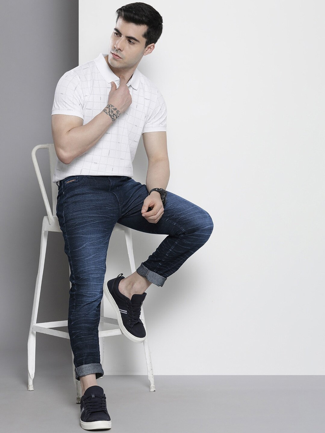 Image of The Indian Garage Co. Slim Men Dark Blue Jeans