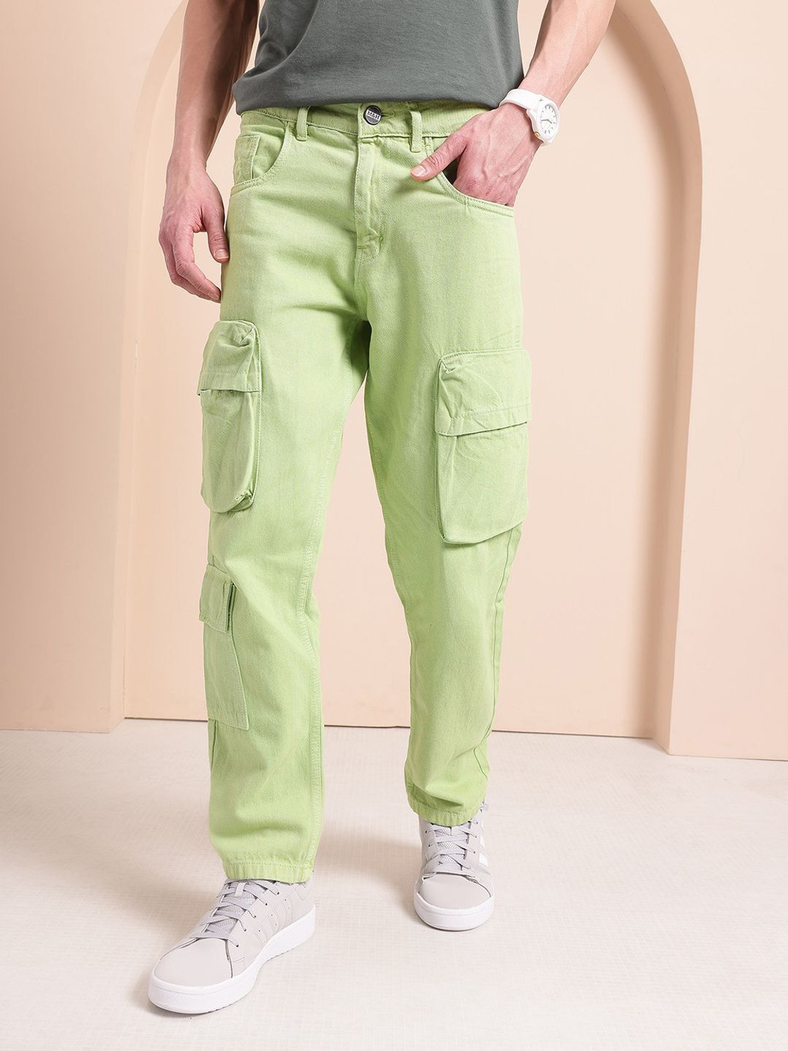 Image of Mast & Harbour Relaxed Fit Men Green Jeans