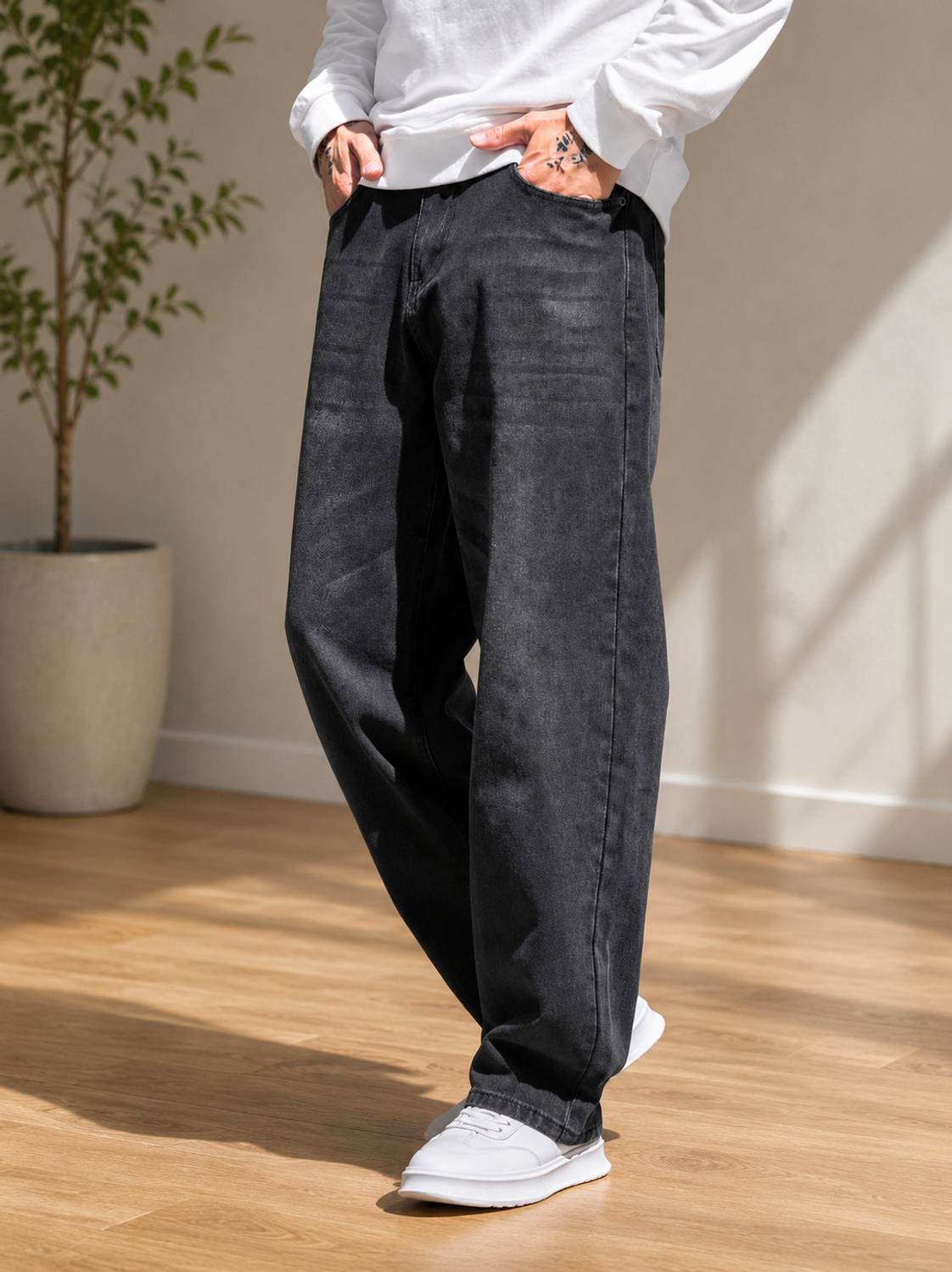 DENMORA Loose Fit Men Dark Grey Jeans - Image 4