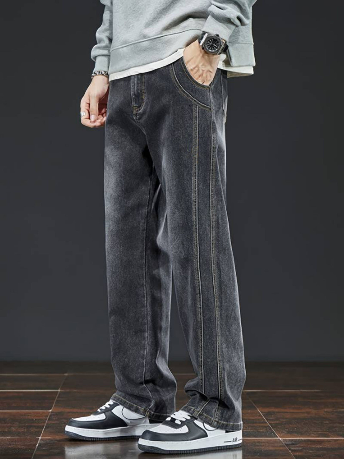Image of FUDE PRIDE Loose Fit Men Dark Grey Jeans