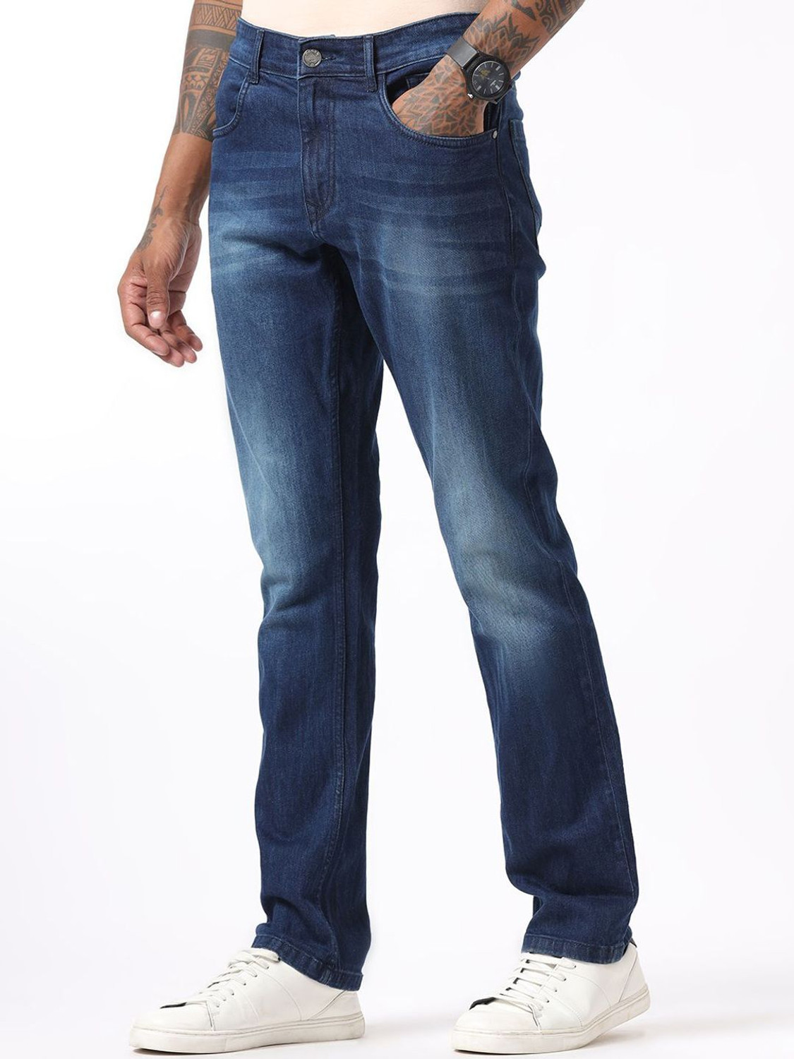 Image of WROGN Straight Fit Men Blue Jeans