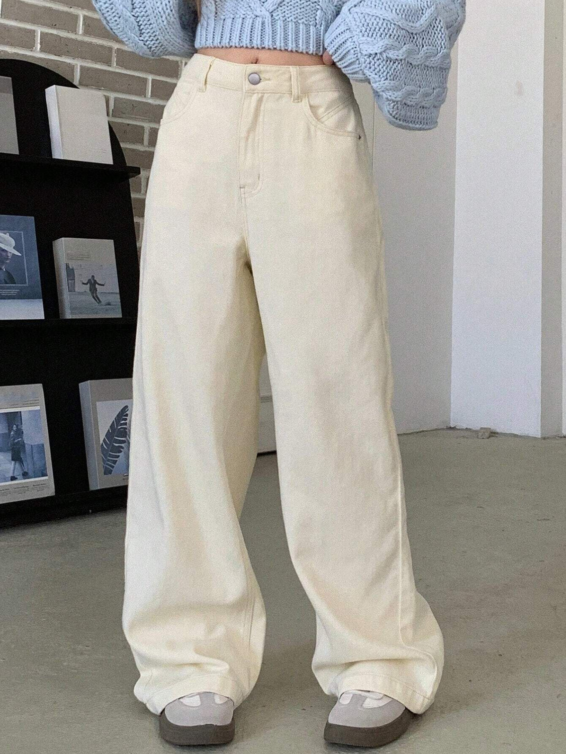 Image of BrahmaniEn Baggy Fit Women Beige Jeans