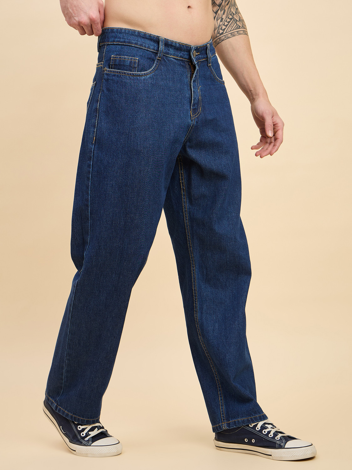 Image of STUDIO NEXX Men Loose Fit Mid Rise Dark Blue Jeans