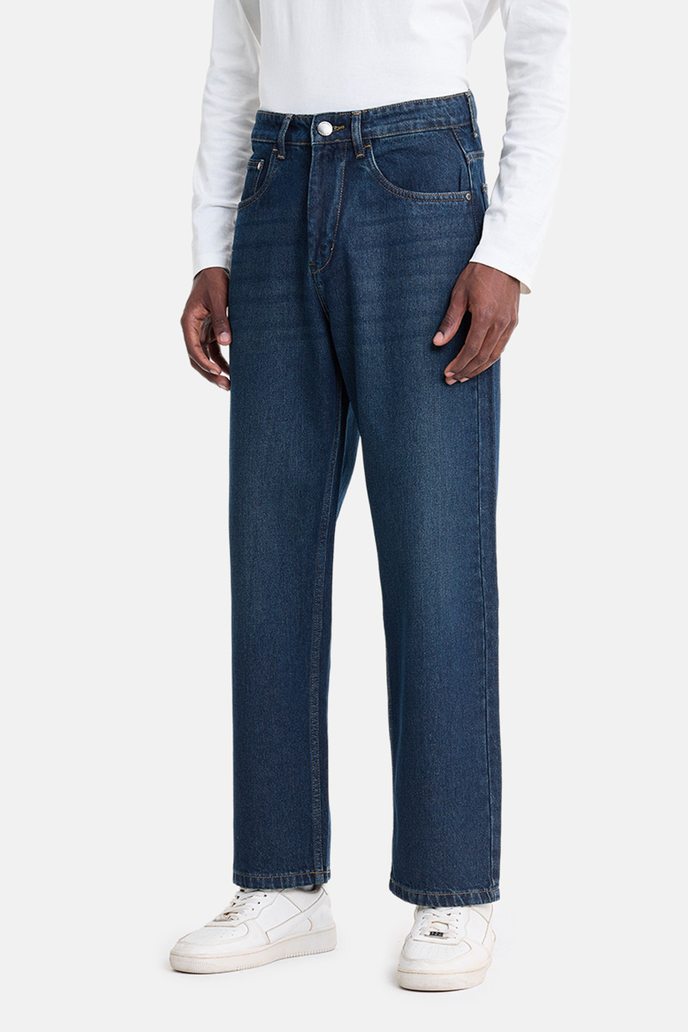 Image of Snitch Men Relaxed Fit Mid Rise Blue Jeans