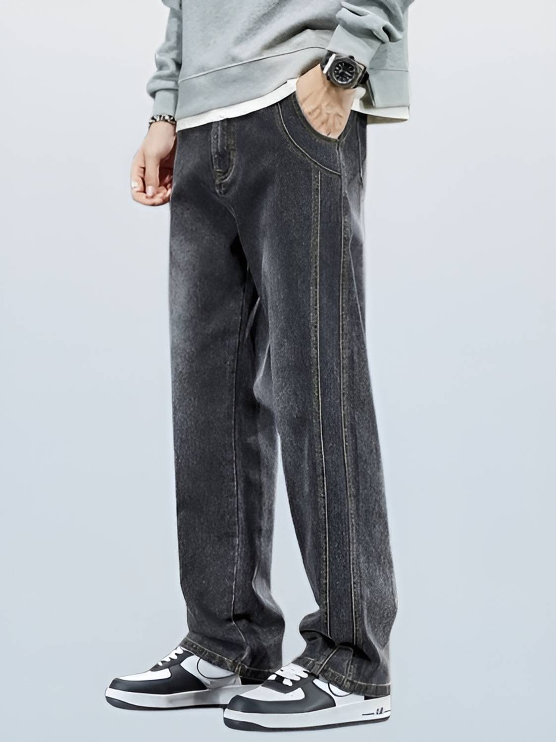 FUDE Loose Fit Men Dark Grey Jeans