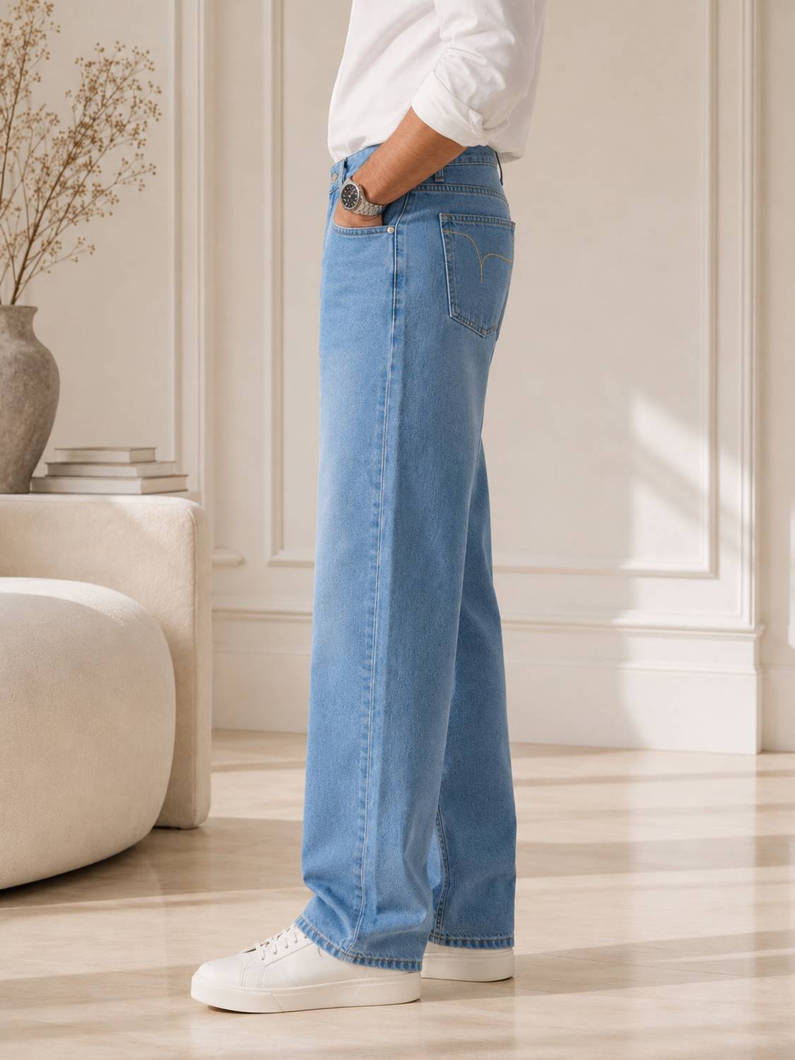 Veliume Wide Leg Light Blue Jeans - Image 3