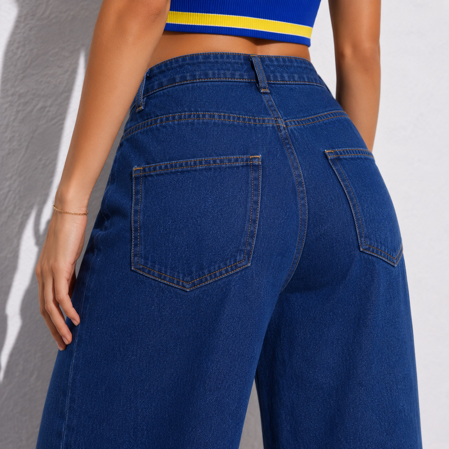 Image of ALLSTUFFHUB Wide Leg Women Dark Blue Jeans