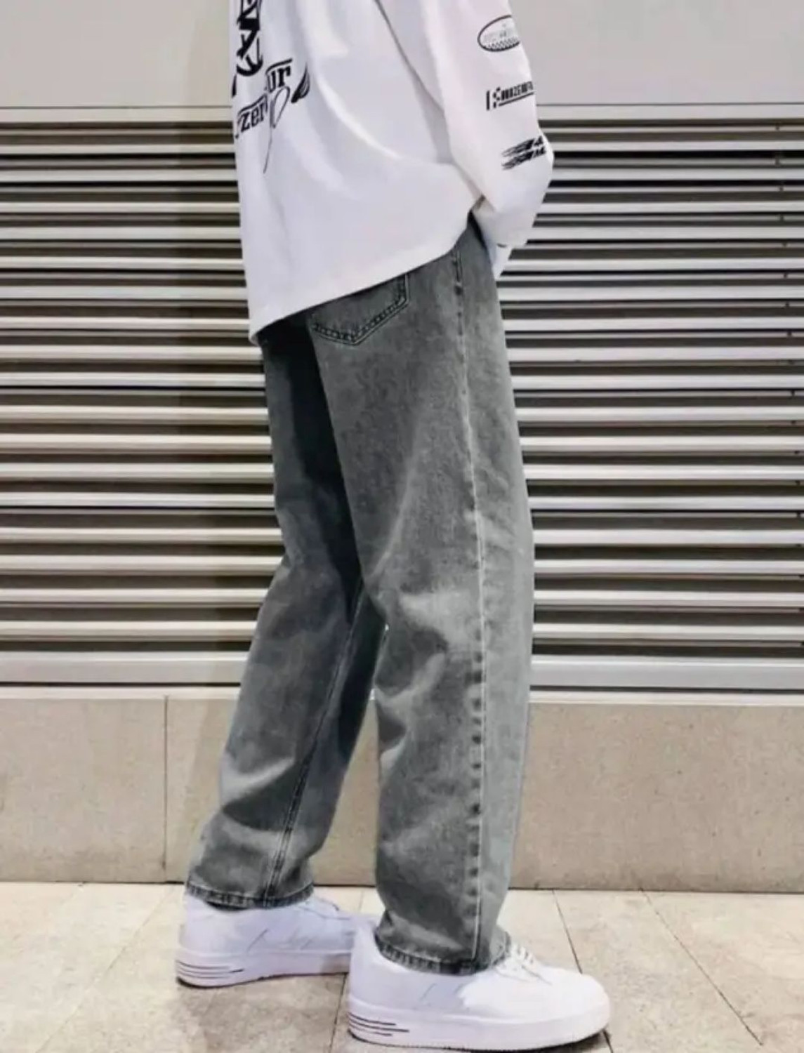 Image of White leapard Loose Fit Men Silver Jeans
