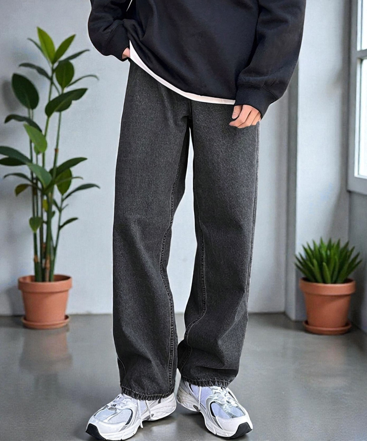 Image of TRUE FADES Loose Fit Men Dark Grey Jeans
