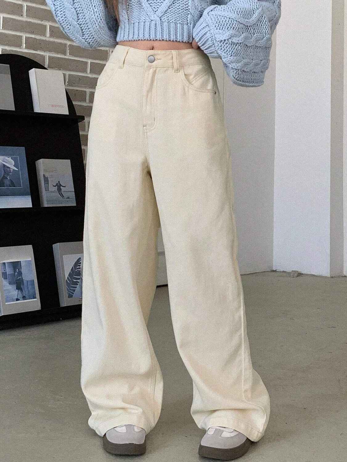 Image of BrahmaniEn Baggy Fit Women Beige Jeans